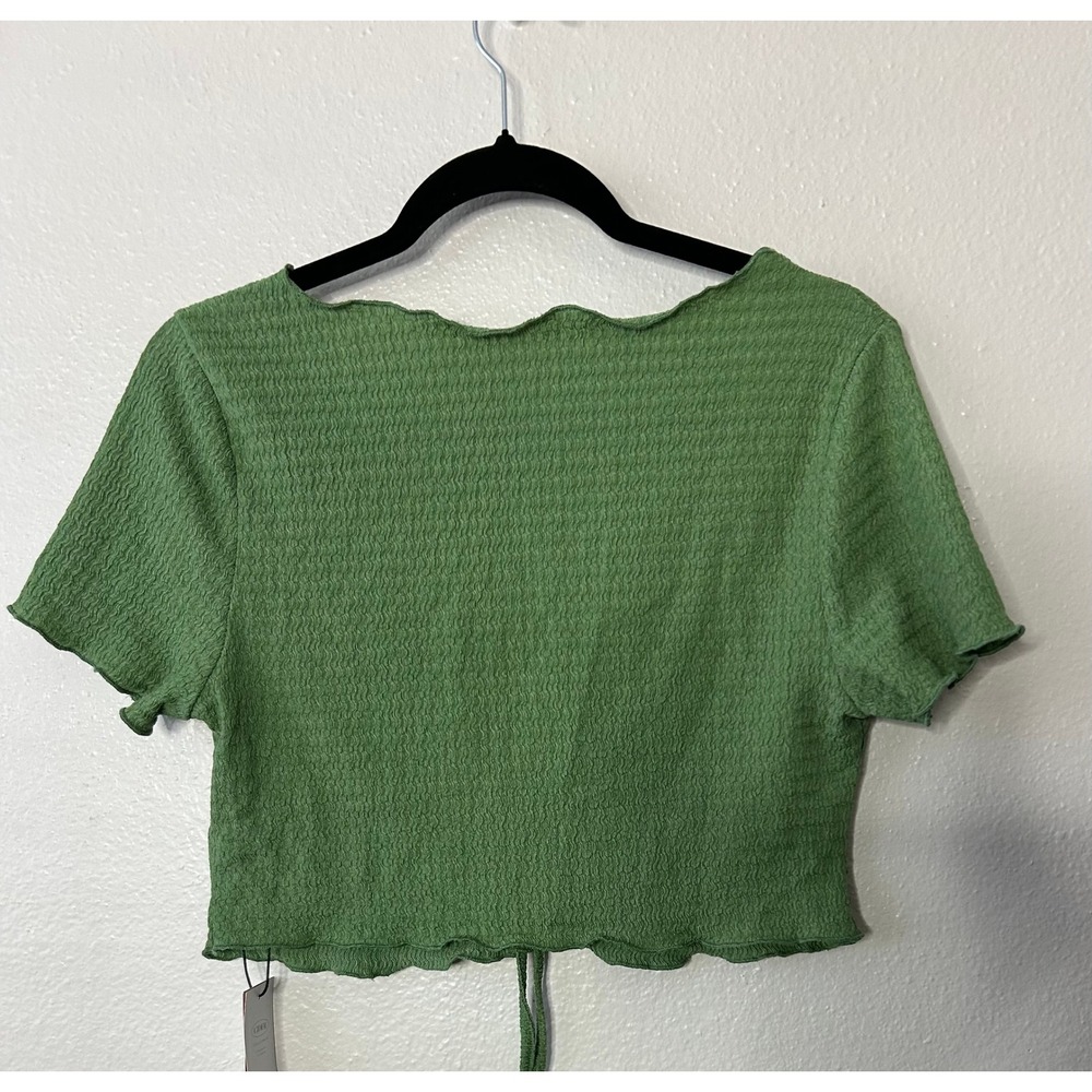 Cider Green Textured Ruched Drawstring Crop Top Lettuce Trim CD2022011156817MD M - Picture 2 of 6